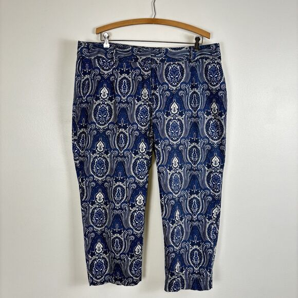 Talbots Heritage Cropped Ankle Pants Blue Floral Paisley Womens 16W - Picture 1 of 8